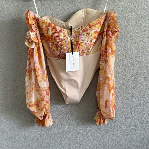 RNWY The Label Off The Shoulder Vishaka Bodysuit in Citrus Size 4 NWT - Picture 3 of 6